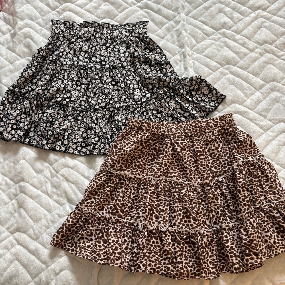SHEIN Brown and Black Tiered Skater Mini Skirt